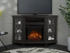 Lynette Corner Electric Fireplace TV Stand In Grey