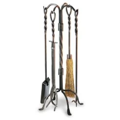 Pilgrim 5 Piece Twisted Rope Vintage Iron Fireplace Tool Set - 31-in H
