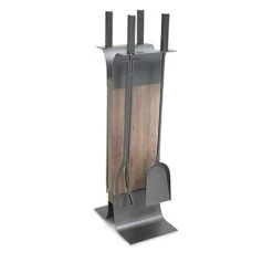 Pilgrim Stanton 4-Piece Fireplace Tool Set, Natural Iron & Wood