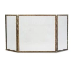 Pilgrim Bay Branch Embossed 3-Panel Screen, Antique Brass