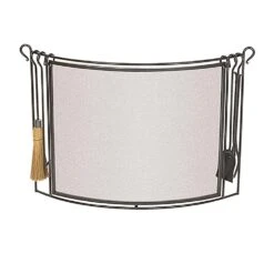 Pilgrim Fireplace Screen With Tools, Vintage Iron