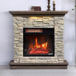 Austin Infrared Electric Fireplace Mantel Package In Stone - 18WM30048-16001