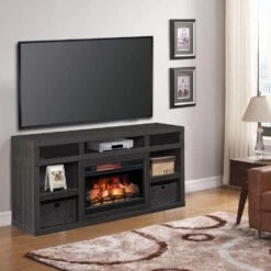 Greatlin Electric Fireplace Entertainment Center In Black Walnut