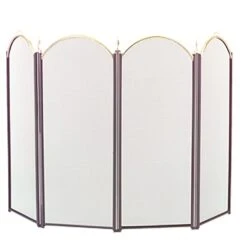 4 Fold Arched Polished Brass & Black Fireplace Screen 2083-9