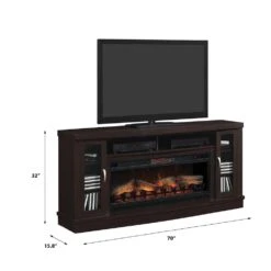 Hutchinson 70-in Electric FireplaceTV Stand In Oak Espresso -electric fireplace Store 42MM3115 PE91 LA