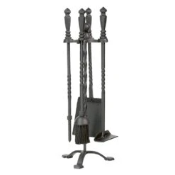 5 Piece Black Wrought Iron Stove Tool Set - 22-in H