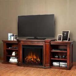 Valmont Electric Fireplace TV Stand In Dark Mahogany