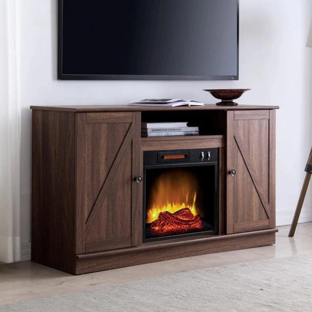 Alexander Electric Fireplace TV Stand In Weathered Brown