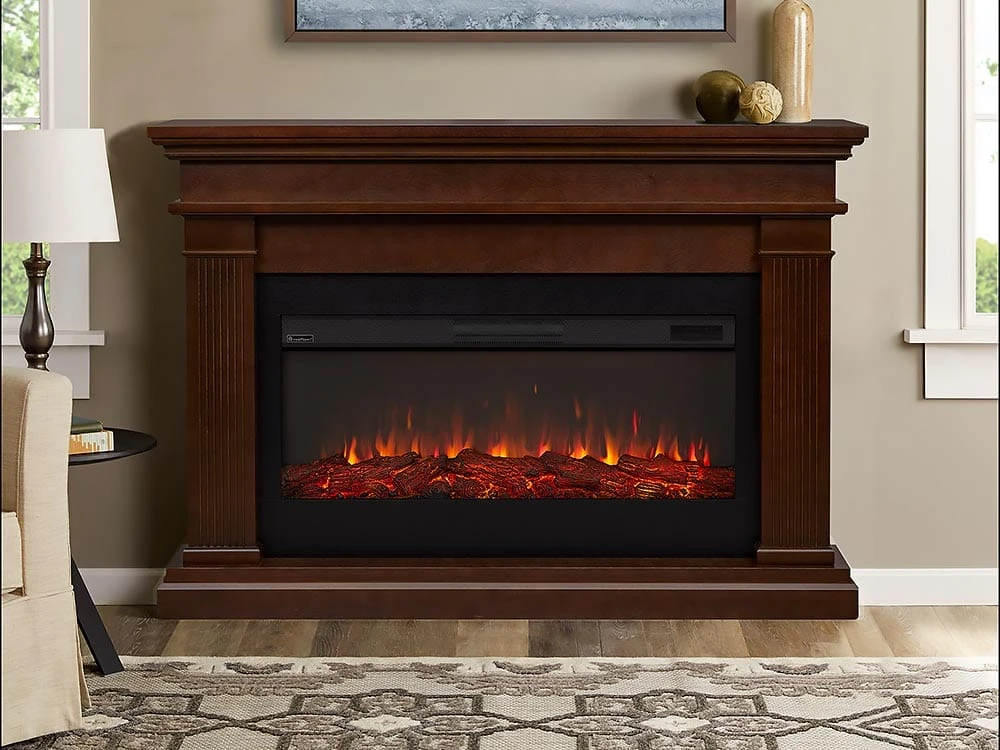 Beau Infrared Electric Fireplace Mantel Package In Dark Walnut - 8080E -DW 1 Beau Infrared Electric Fireplace Mantel Package In Dark Walnut - 8080E -DW