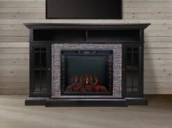 Bennett Infrared Electric Fireplace TV Stand In Farmhouse Ebony