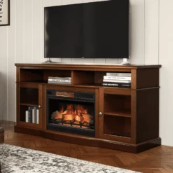 Walker 60-in Electric Fireplace TV Stand In Dark Cherry