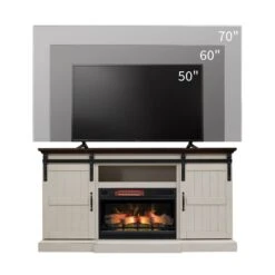 Hogan 66-in Farmhouse Fireplace TV Stand In Weathered White -electric fireplace Store Classicflame Hogan Media Lifestyle TV Sizes