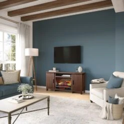 Brinley 60-in Rustic Brown Electric Fireplace TV Stand -electric fireplace Store Country Living Brinley Rustic Brown Media Console CL M 7197 RB Lifestyle 1