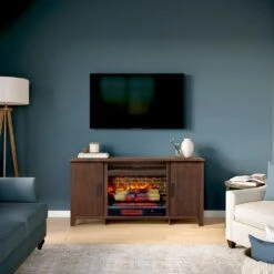 Brinley 60-in Rustic Brown Electric Fireplace TV Stand -electric fireplace Store Country Living Brinley Rustic Brown Media Console CL M 7197 RB Lifestyle 2