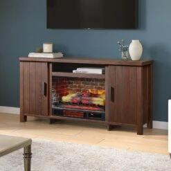 Brinley 60-in Rustic Brown Electric Fireplace TV Stand