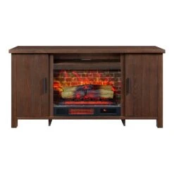 Brinley 60-in Rustic Brown Electric Fireplace TV Stand -electric fireplace Store Country Living Brinley Rustic Brown Media Console CL M 7197 RB Straight Silo 1