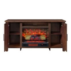 Brinley 60-in Rustic Brown Electric Fireplace TV Stand -electric fireplace Store Country Living Brinley Rustic Brown Media Console CL M 7197 RB Straight Silo 2