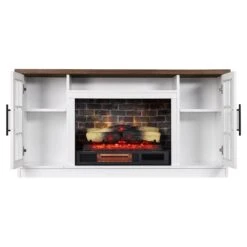 Dalton 57-in White Electric Fireplace TV Stand -electric fireplace Store Country Living Dalton 57 White Doors Open Silo Straight Eye Level 647953a4 f32b 4c83 98b6 88ec0ecaf8f9
