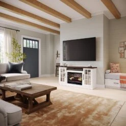 Dalton 57-in White Electric Fireplace TV Stand -electric fireplace Store Country Living Dalton 57 White Lifestyle Angled d8d78e72 c823 4f0b 82ce fb0ece0f5120