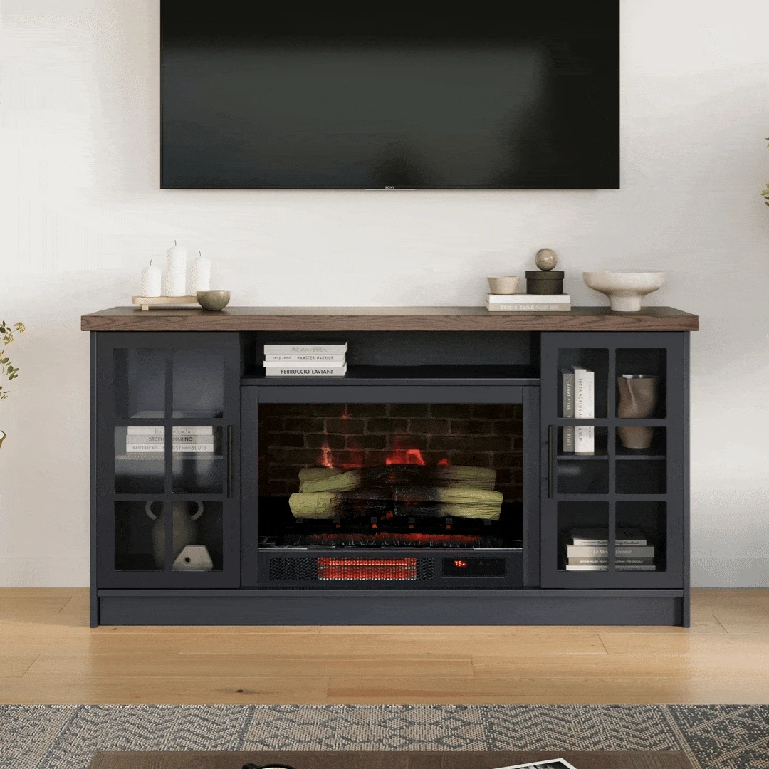 Dalton 60-in Steel Blue Electric Fireplace TV Stand 2 Dalton 60-in Steel Blue Electric Fireplace TV Stand - Image 2