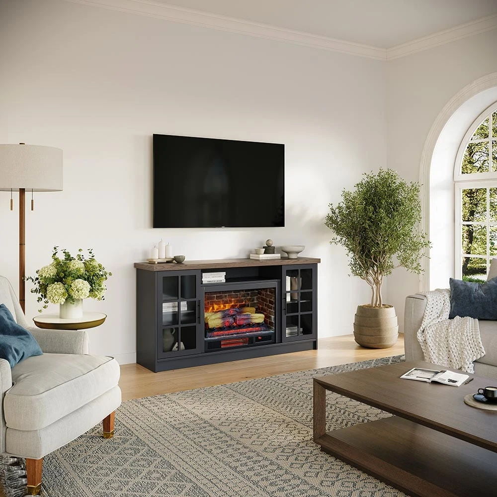 Dalton 60-in Steel Blue Electric Fireplace TV Stand 3 Dalton 60-in Steel Blue Electric Fireplace TV Stand - Image 3