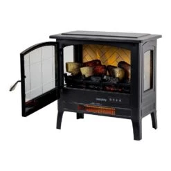 Country Living Black Infrared Electric Fireplace Stove Heater 19 Country Living Black Infrared Electric Fireplace Stove Heater -electric fireplace Store Country Living Stove CL FS 696 0 Black Orange Flames Angled Silo Door Open