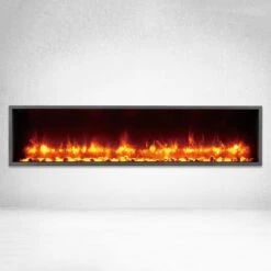 Dynasty 55-In Harmony Built-In Electric Fireplace -electric fireplace Store Dynasty DY BT55 Black Orange Pebbles Ember Bed Orange Flame Front