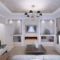 Dynasty 55-In Harmony Built-In Electric Fireplace -electric fireplace Store Dynasty DY BT55 Black Orange Pebbles Ember Bed Orange Flame Livingroom 2