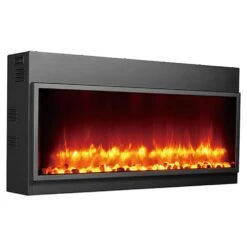 Dynasty 55-In Harmony Built-In Electric Fireplace -electric fireplace Store Dynasty DY BT55 Black Orange Pebbles Ember Bed Orange Flame Right Tilt