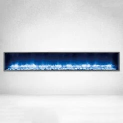 Dynasty 79-In Harmony Built-In Electric Fireplace -electric fireplace Store Dynasty DY BT79 Black Blue Pebbles Ember Bed Blue Flame Front