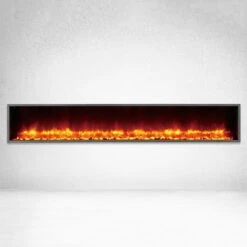 Dynasty 79-In Harmony Built-In Electric Fireplace -electric fireplace Store Dynasty DY BT79 Black Orange Pebbles Ember Bed Orange Flame Front