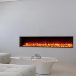 Dynasty 79-In Harmony Built-In Electric Fireplace -electric fireplace Store Dynasty DY BT79 Black Orange Pebbles Ember Bed Orange Flame Livingroom