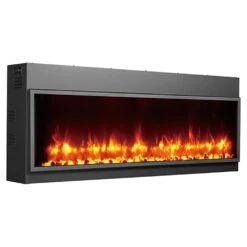Dynasty 79-In Harmony Built-In Electric Fireplace -electric fireplace Store Dynasty DY BT79 Black Orange Pebbles Ember Bed Orange Flame Right Tilt