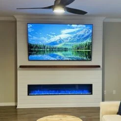 Dynasty 79-In Harmony Built-In Electric Fireplace -electric fireplace Store Dynasty DY BT79 Customer Image Blue Flames Life style 1