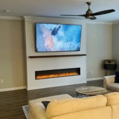 Dynasty 79-In Harmony Built-In Electric Fireplace -electric fireplace Store Dynasty DY BT79 Customer Image Orange Flames Life style 1