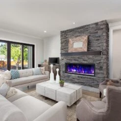 Dynasty 52-in Cascade Linear Electric Fireplace 26 Dynasty 52-in Cascade Linear Electric Fireplace -electric fireplace Store Dynasty DY BTX52 Black Purple Ember Bed Logset Multi Flame Livingroom