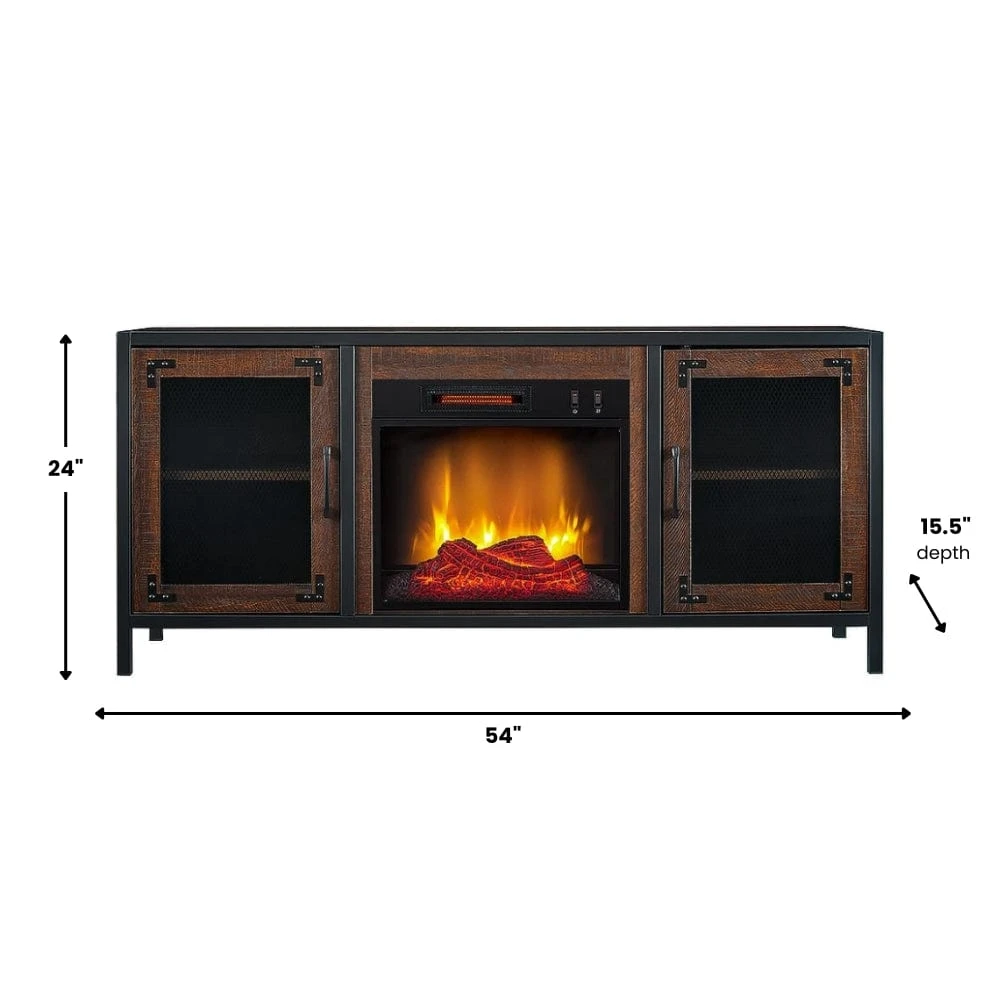 Matthew Electric Fireplace Media Console In Brown 2 Matthew Electric Fireplace Media Console In Brown - Image 2