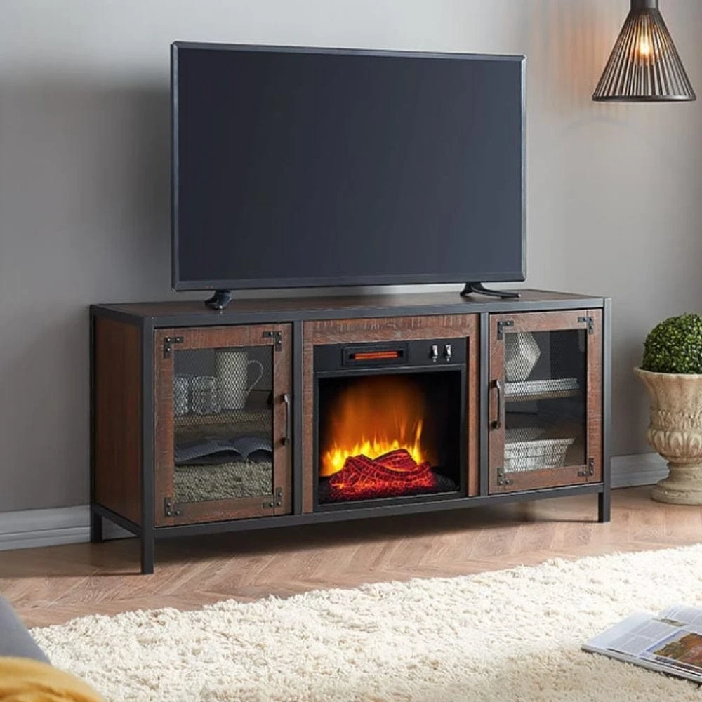 Matthew Electric Fireplace Media Console In Brown 1 Matthew Electric Fireplace Media Console In Brown