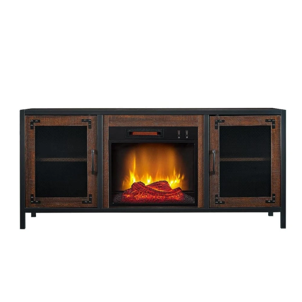Matthew Electric Fireplace Media Console In Brown 4 Matthew Electric Fireplace Media Console In Brown - Image 4