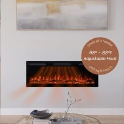 Modern Ember 50 In. Vibrance Built-In Smart Wi-Fi Enabled Linear Electric Fireplace With Remote Control And Adjustable Flame -electric fireplace Store Modern Ember 50 Vibrance Heat