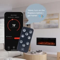 Modern Ember 50 In. Vibrance Built-In Smart Wi-Fi Enabled Linear Electric Fireplace With Remote Control And Adjustable Flame -electric fireplace Store Modern Ember 50 Vibrance Smart Tech