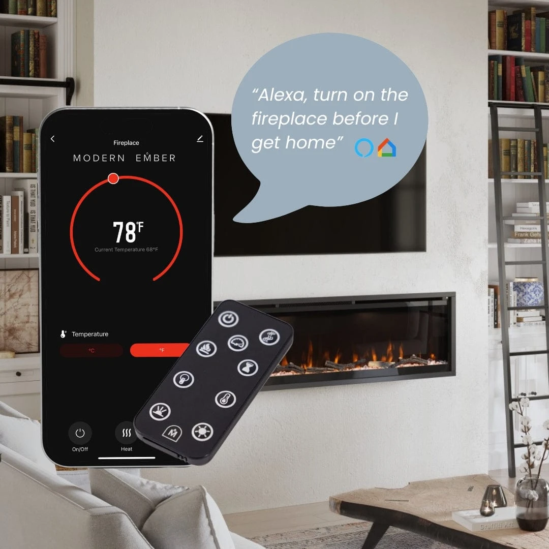 Modern Ember 60 In. Aerus LED Smart Electric Fireplace In Black With App Remote Control, Timer, And Multi-Color Flames 8 Modern Ember 60 In. Aerus LED Smart Electric Fireplace In Black With App Remote Control, Timer, And Multi-Color Flames - Image 8