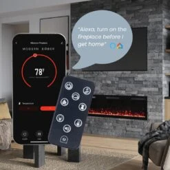 Modern Ember 60 In. Vibrance Built-In Smart Wi-Fi Enabled Linear Electric Fireplace With Remote Control And Adjustable Flame -electric fireplace Store Modern Ember 60 Vibrance Smart Tech