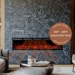 Modern Ember 72 In. Vibrance Built-In Smart Wi-Fi Enabled Linear Electric Fireplace With Remote Control And Adjustable Flame -electric fireplace Store Modern Ember 72 Vibrance Heat