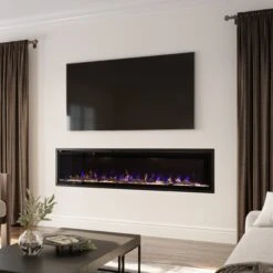 Modern Ember 72 In. Aerus LED Smart Electric Fireplace In Black With App Remote Control, Timer, And Multi-Color Flames 24 Modern Ember 72 In. Aerus LED Smart Electric Fireplace In Black With App Remote Control, Timer, And Multi-Color Flames -electric fireplace Store Modern Ember Aerus 72 In Blue Yellow Flame Lifestyle Angled Recessed Full 1