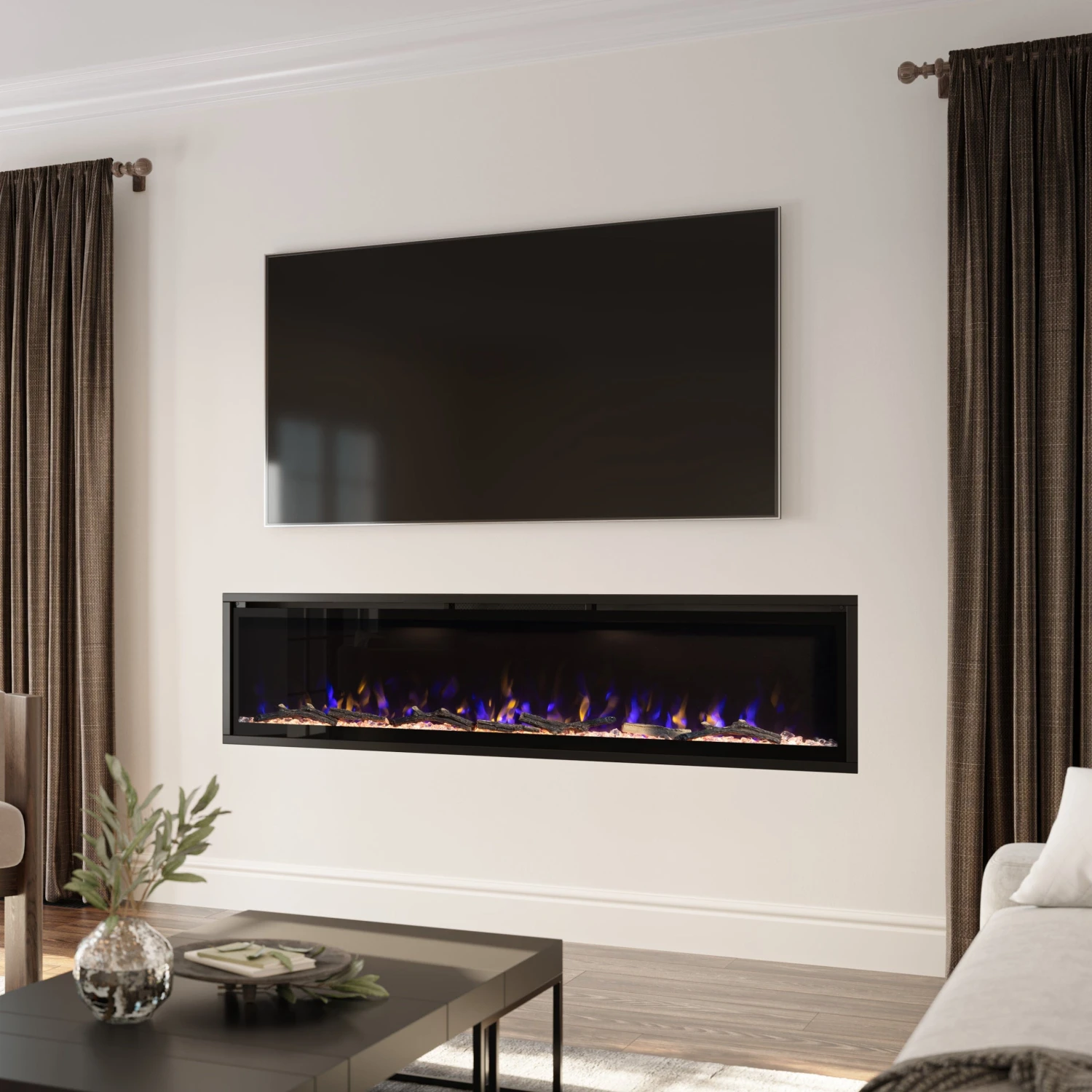 Modern Ember 72 In. Aerus LED Smart Electric Fireplace In Black With App Remote Control, Timer, And Multi-Color Flames 9 Modern Ember 72 In. Aerus LED Smart Electric Fireplace In Black With App Remote Control, Timer, And Multi-Color Flames - Image 9