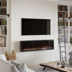 Modern Ember 60 In. Aerus LED Smart Electric Fireplace In Black With App Remote Control, Timer, And Multi-Color Flames 27 Modern Ember 60 In. Aerus LED Smart Electric Fireplace In Black With App Remote Control, Timer, And Multi-Color Flames -electric fireplace Store Modern Ember Aerus ME SL60 Orange Yellow Flame Lifestyle Wall Hung Angled Full