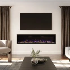 Modern Ember 72 In. Aerus LED Smart Electric Fireplace In Black With App Remote Control, Timer, And Multi-Color Flames 28 Modern Ember 72 In. Aerus LED Smart Electric Fireplace In Black With App Remote Control, Timer, And Multi-Color Flames -electric fireplace Store Modern Ember Aerus ME SL72 Blue Yellow Flame Lifestyle Angled Wall Hung Full 1 1