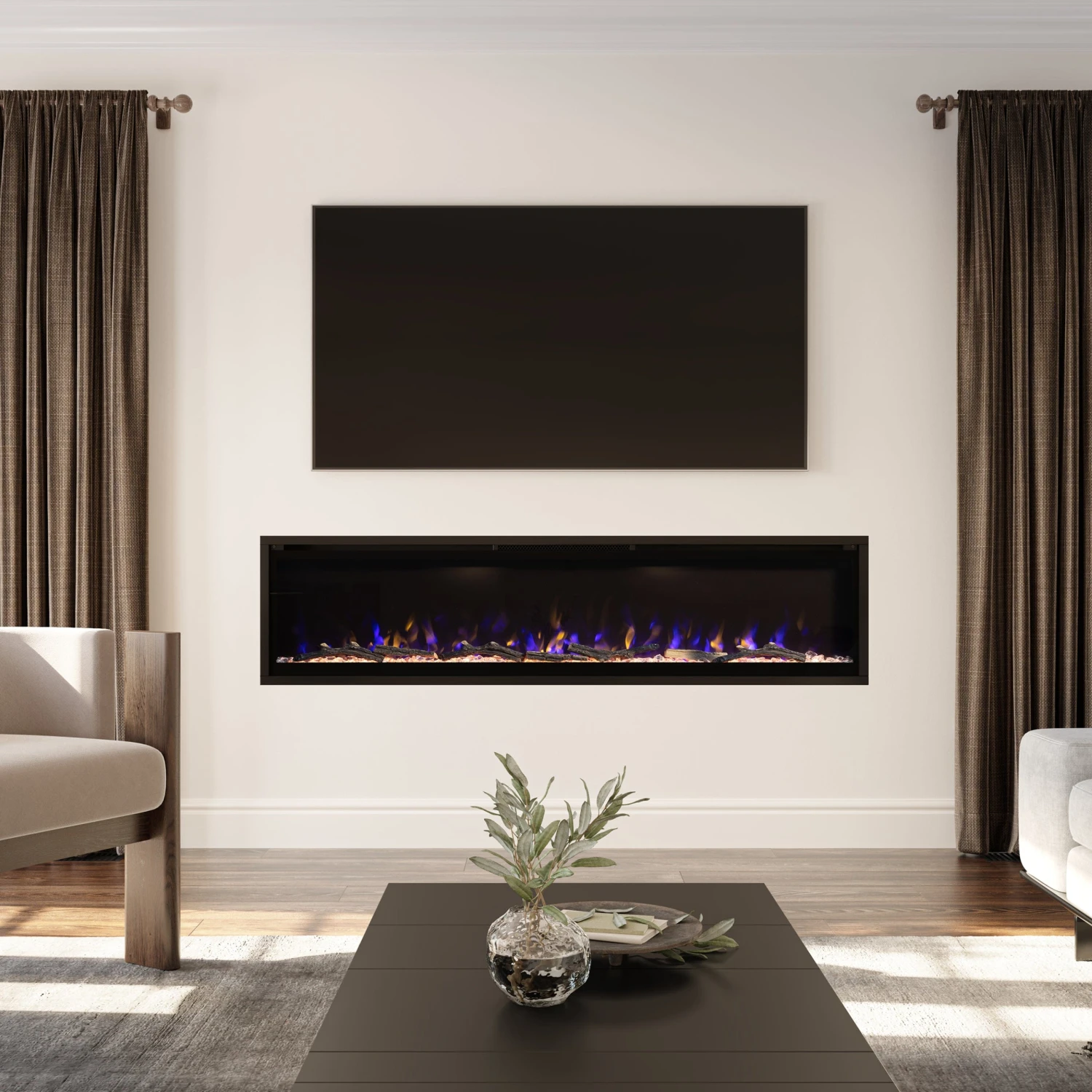 Modern Ember 72 In. Aerus LED Smart Electric Fireplace In Black With App Remote Control, Timer, And Multi-Color Flames 13 Modern Ember 72 In. Aerus LED Smart Electric Fireplace In Black With App Remote Control, Timer, And Multi-Color Flames - Image 13