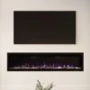 Modern Ember 72 In. Aerus LED Smart Electric Fireplace In Black With App Remote Control, Timer, And Multi-Color Flames -electric fireplace Store Modern Ember Aerus ME SL72 Blue Yellow Flame Lifestyle Close Cropped